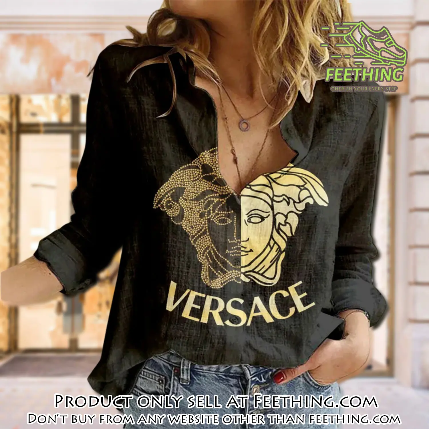 Versace luxury women casual shirt linen shirt wcs1070 ft5306405